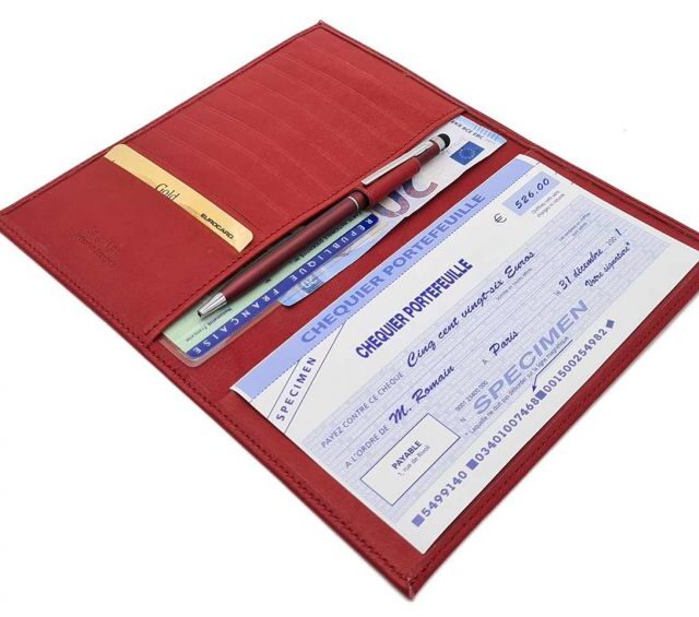 La Guêpe - Petite Maroquinerie - Porte chéquier "Luxe" tout cuir rouge