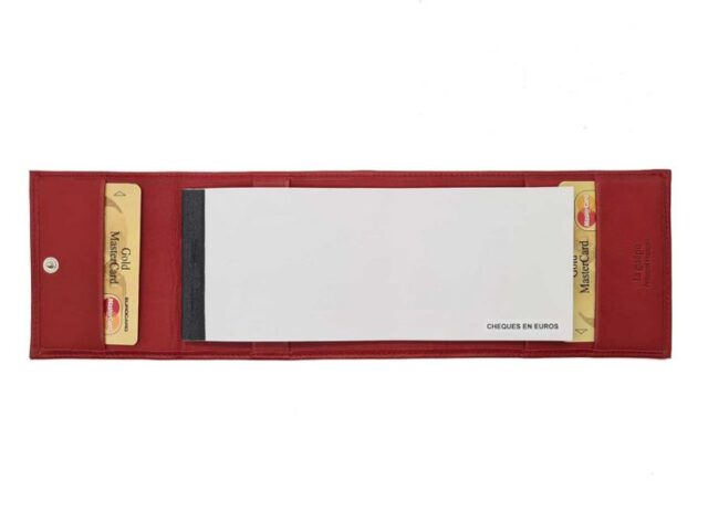 La Guêpe - Petite Maroquinerie - Porte chéquier "Luxe" tout cuir rouge - talon latéral - PM-030-01