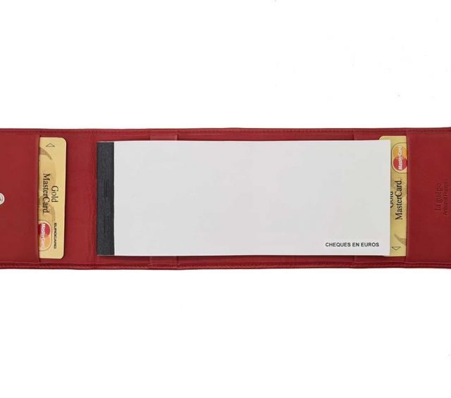 La Guêpe - Petite Maroquinerie - Porte chéquier "Luxe" tout cuir rouge - talon latéral - PM-030-01