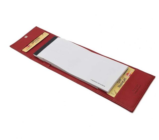 La Guêpe - Petite Maroquinerie - Porte chéquier "Luxe" tout cuir rouge - talon latéral - PM-030-01