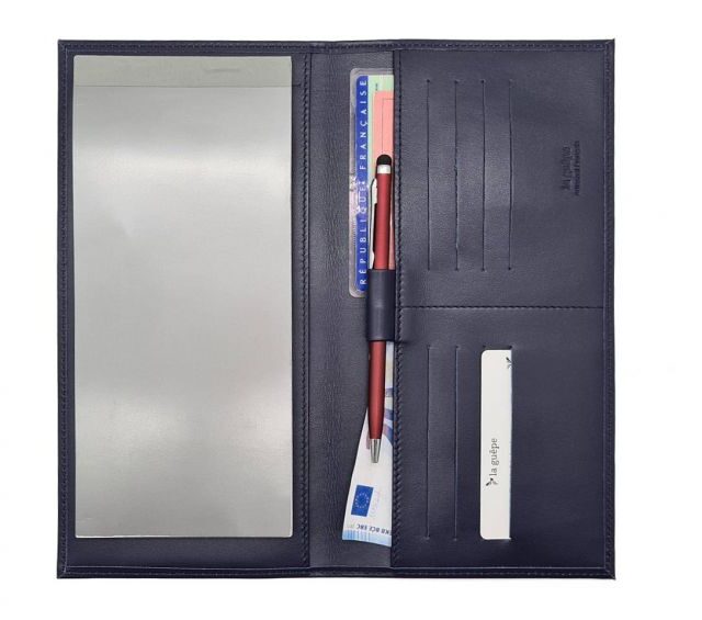La Guêpe - Petite Maroquinerie - Porte chéquier PROFESSIONNEL "Luxe" tout cuir bleu - PM-029-01