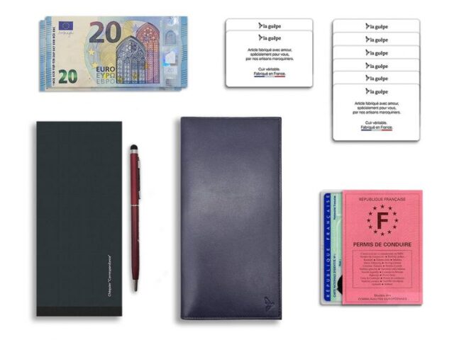 La Guêpe - Petite Maroquinerie - Porte chéquier PROFESSIONNEL "Luxe" tout cuir bleu - PM-029-01