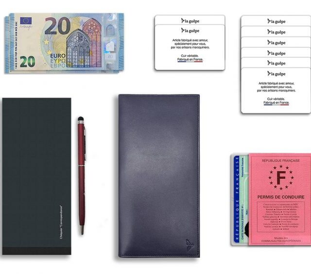 La Guêpe - Petite Maroquinerie - Porte chéquier PROFESSIONNEL "Luxe" tout cuir bleu - PM-029-01