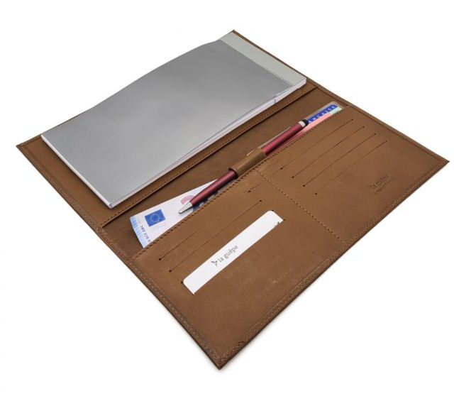 La Guêpe - Petite Maroquinerie - Porte chéquier PROFESSIONNEL "Luxe" tout cuir marron - PM-029-01