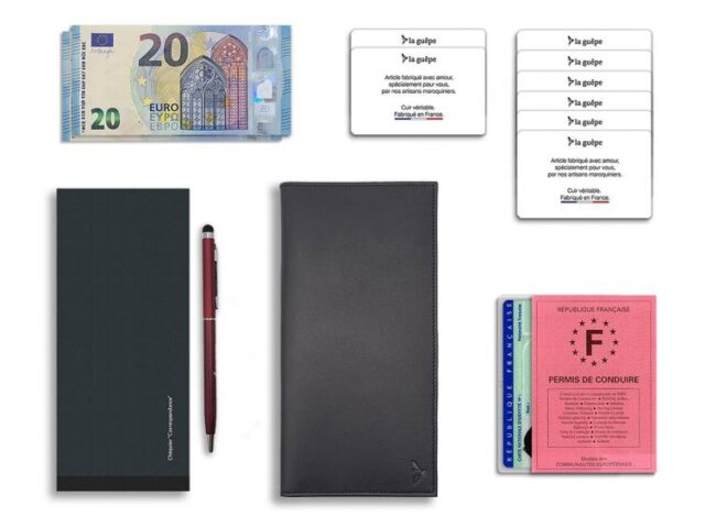 La Guêpe - Petite Maroquinerie - Porte chéquier PROFESSIONNEL "Luxe" tout cuir noir - PM-029-01