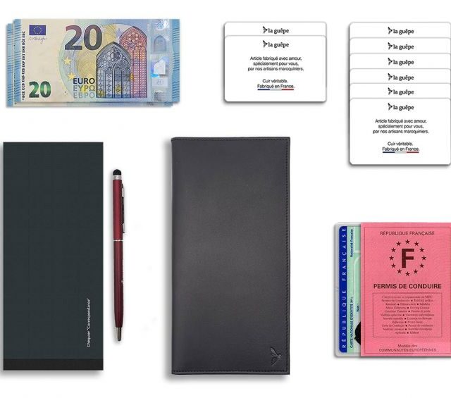 La Guêpe - Petite Maroquinerie - Porte chéquier PROFESSIONNEL "Luxe" tout cuir noir - PM-029-01