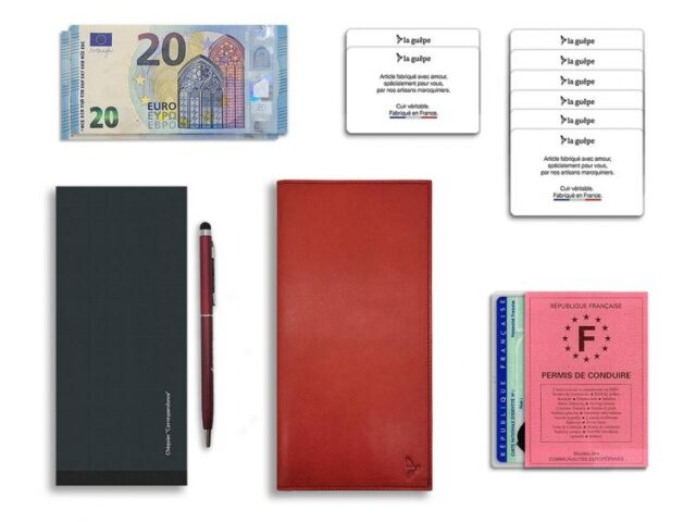 La Guêpe - Petite Maroquinerie - Porte chéquier PROFESSIONNEL "Luxe" tout cuir rouge - PM-029-01