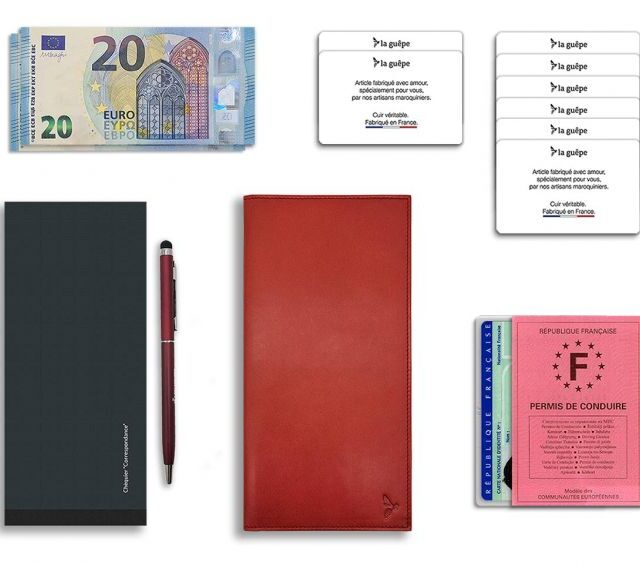 La Guêpe - Petite Maroquinerie - Porte chéquier PROFESSIONNEL "Luxe" tout cuir rouge - PM-029-01