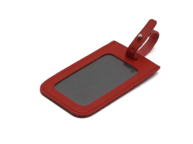 Lavoisier Maroquinier - Porte étiquette en cuir rouge coquelicot