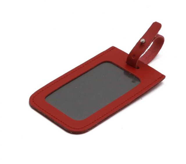 Lavoisier Maroquinier - Porte étiquette en cuir rouge coquelicot