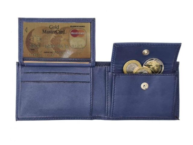 La Guêpe - Petite Maroquinerie - Porte monnaie à l'italienne "Luxe" 3 volets tout cuir bleu - PM-036-01