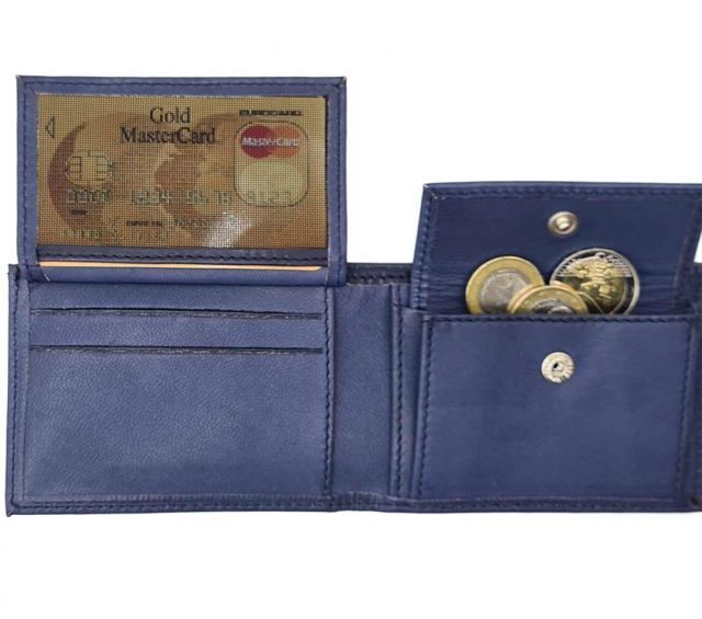 La Guêpe - Petite Maroquinerie - Porte monnaie à l'italienne "Luxe" 3 volets tout cuir bleu - PM-036-01