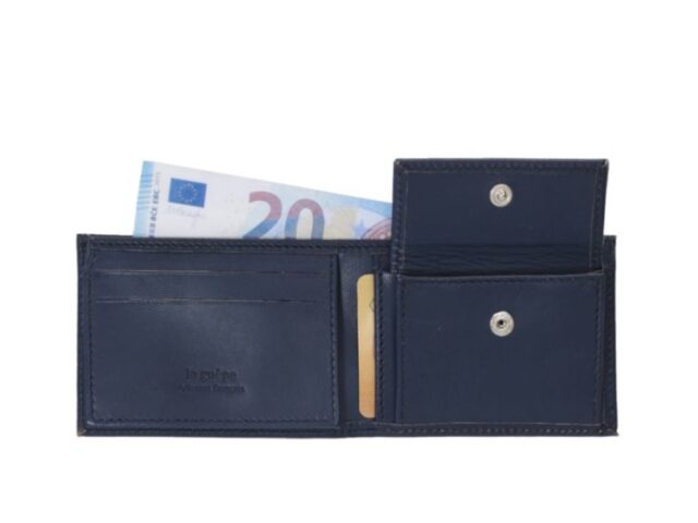 La Guêpe - Petite Maroquinerie - Porte monnaie à l'italienne "Luxe" 3 volets tout cuir bleu - PM-036-01
