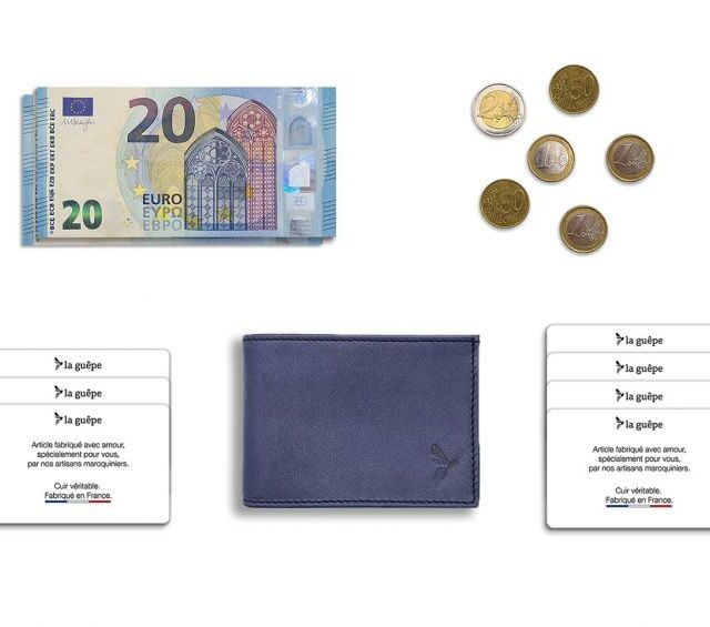 La Guêpe - Petite Maroquinerie - Porte monnaie à l'italienne "Luxe" 3 volets tout cuir bleu - PM-036-01