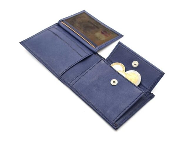 La Guêpe - Petite Maroquinerie - Porte monnaie à l'italienne "Luxe" 3 volets tout cuir bleu - PM-036-01