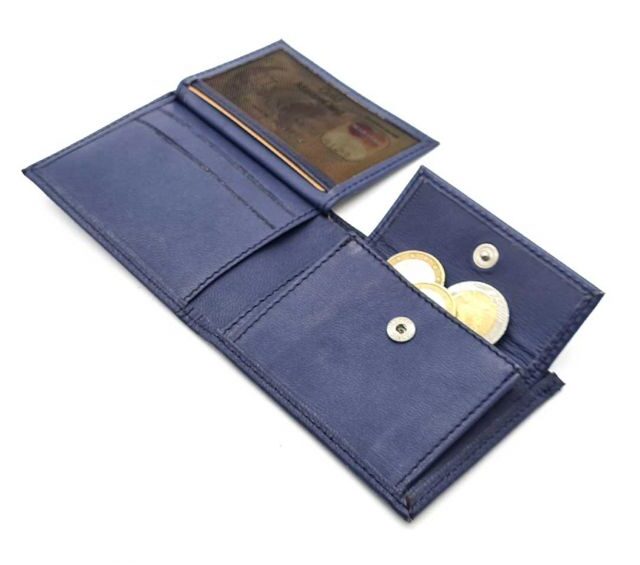 La Guêpe - Petite Maroquinerie - Porte monnaie à l'italienne "Luxe" 3 volets tout cuir bleu - PM-036-01