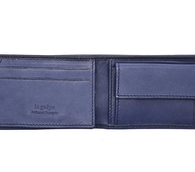 La Guêpe - Petite Maroquinerie - Porte monnaie à l'italienne "Luxe" 3 volets tout cuir bleu - PM-036-01