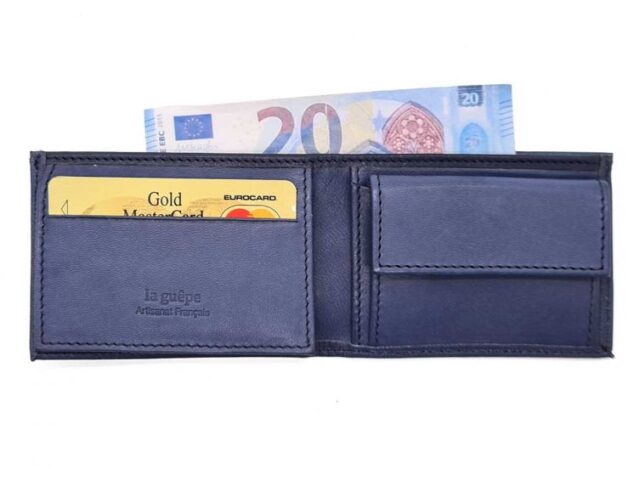 La Guêpe - Petite Maroquinerie - Porte monnaie à l'italienne "Luxe" 3 volets tout cuir bleu - PM-036-01