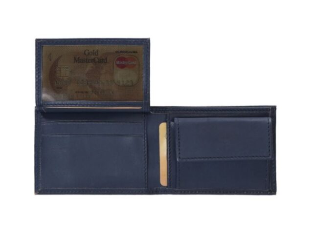 La Guêpe - Petite Maroquinerie - Porte monnaie à l'italienne "Luxe" 3 volets tout cuir bleu - PM-036-01