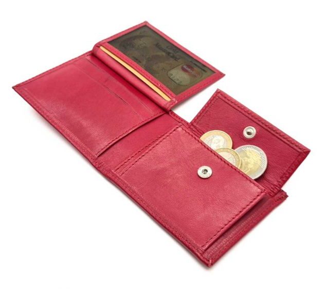 La Guêpe - Petite Maroquinerie - Porte monnaie à l'italienne "Luxe" 3 volets tout cuir fuchsia - PM-036-01