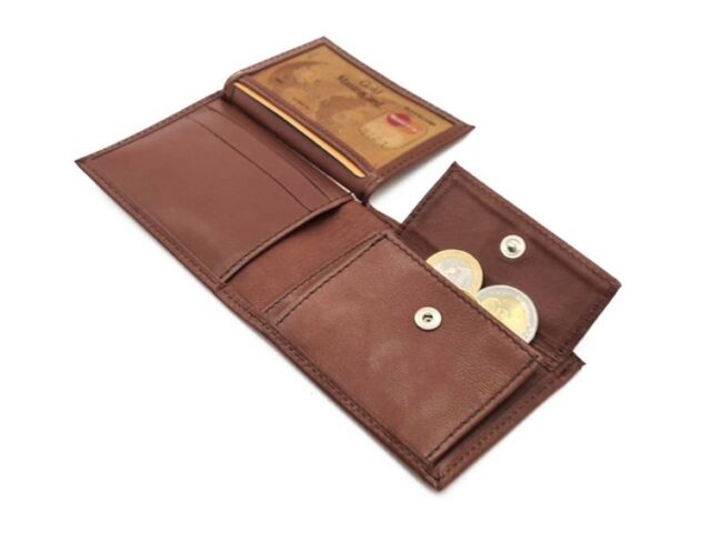 La Guêpe - Petite Maroquinerie - Porte monnaie à l'italienne "Luxe" 3 volets tout cuir marron - PM-036-01