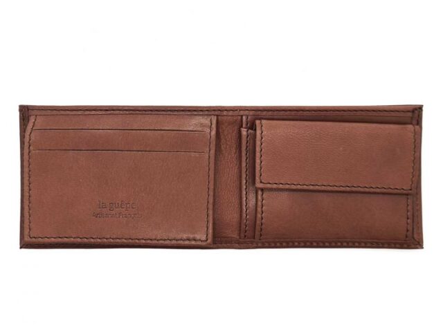 La Guêpe - Petite Maroquinerie - Porte monnaie à l'italienne "Luxe" 3 volets tout cuir marron - PM-036-01