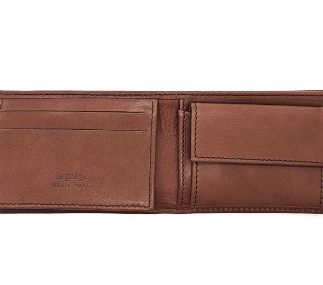 La Guêpe - Petite Maroquinerie - Porte monnaie à l'italienne "Luxe" 3 volets tout cuir marron - PM-036-01