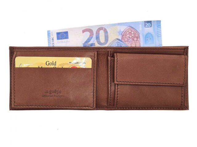 La Guêpe - Petite Maroquinerie - Porte monnaie à l'italienne "Luxe" 3 volets tout cuir marron - PM-036-01