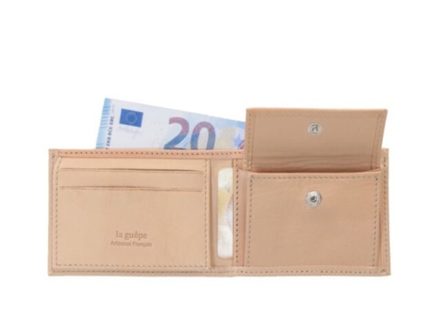 La Guêpe - Petite Maroquinerie - Porte monnaie à l'italienne "Luxe" 3 volets tout cuir nude - PM-036-01