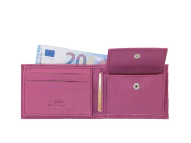La Guêpe - Petite Maroquinerie - Porte monnaie à l'italienne "Luxe" 3 volets tout cuir rose lilas - PM-036-01