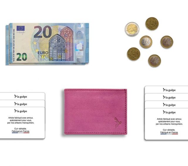 La Guêpe - Petite Maroquinerie - Porte monnaie à l'italienne "Luxe" 3 volets tout cuir rose lilas - PM-036-01