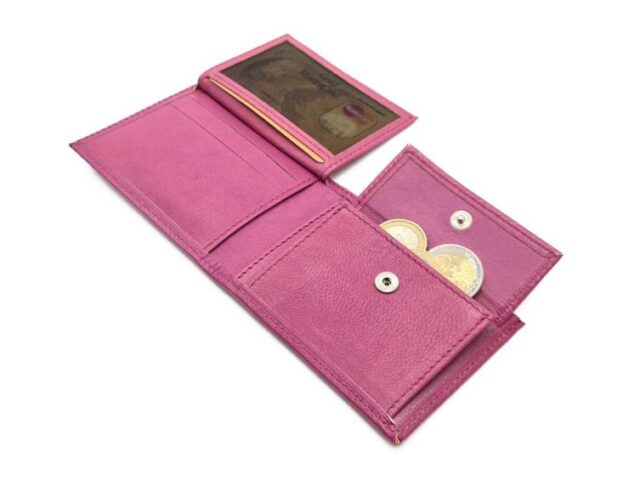 La Guêpe - Petite Maroquinerie - Porte monnaie à l'italienne "Luxe" 3 volets tout cuir rose lilas - PM-036-01
