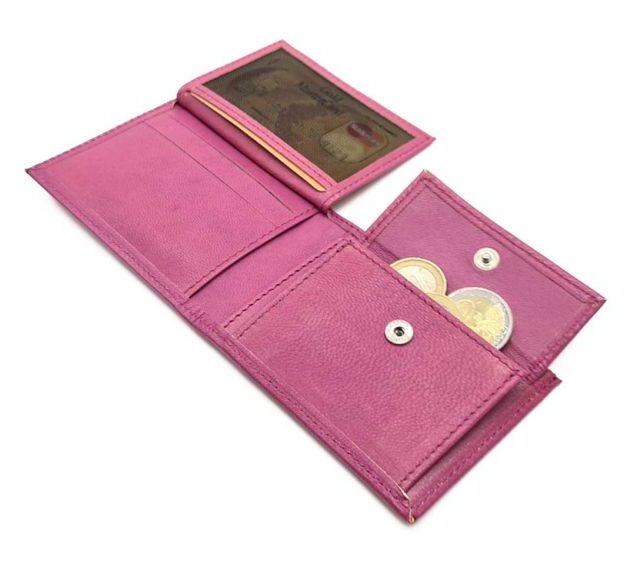 La Guêpe - Petite Maroquinerie - Porte monnaie à l'italienne "Luxe" 3 volets tout cuir rose lilas - PM-036-01