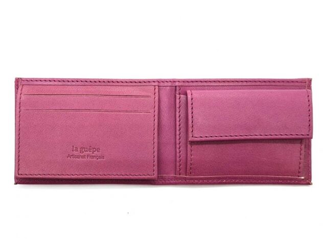 La Guêpe - Petite Maroquinerie - Porte monnaie à l'italienne "Luxe" 3 volets tout cuir rose lilas - PM-036-01