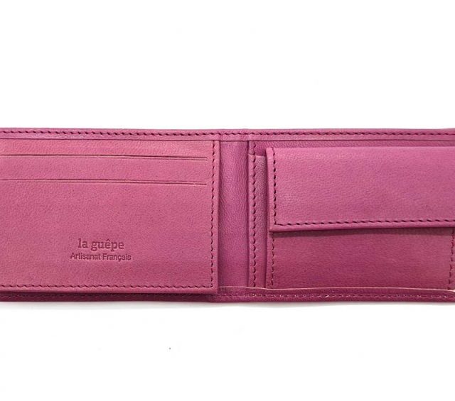 La Guêpe - Petite Maroquinerie - Porte monnaie à l'italienne "Luxe" 3 volets tout cuir rose lilas - PM-036-01