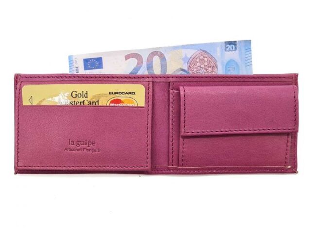 La Guêpe - Petite Maroquinerie - Porte monnaie à l'italienne "Luxe" 3 volets tout cuir rose lilas - PM-036-01