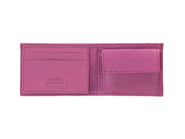 La Guêpe - Petite Maroquinerie - Porte monnaie à l'italienne "Luxe" 3 volets tout cuir rose lilas - PM-036-01