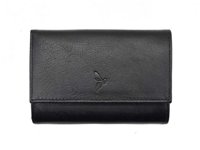 La Guêpe - Porte-monnaie à rabat et fermoir, cuir noir – 657