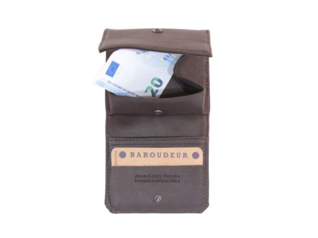 La Guêpe - Petite Maroquinerie - Porte monnaie Baroudeur en cuir marron foncé - 9147