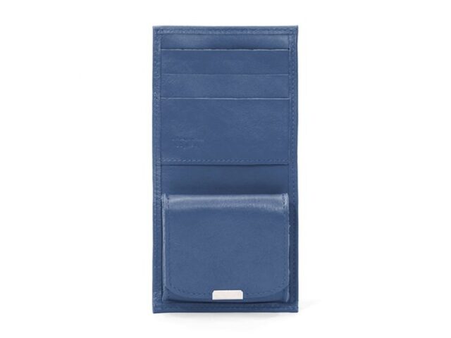 La Guêpe - Petite Maroquinerie - Porte-monnaie carré à rabat en cuir bleu de prusse - 012