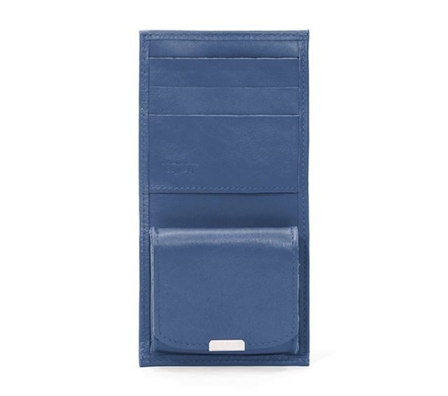 La Guêpe - Petite Maroquinerie - Porte-monnaie carré à rabat en cuir bleu de prusse - 012