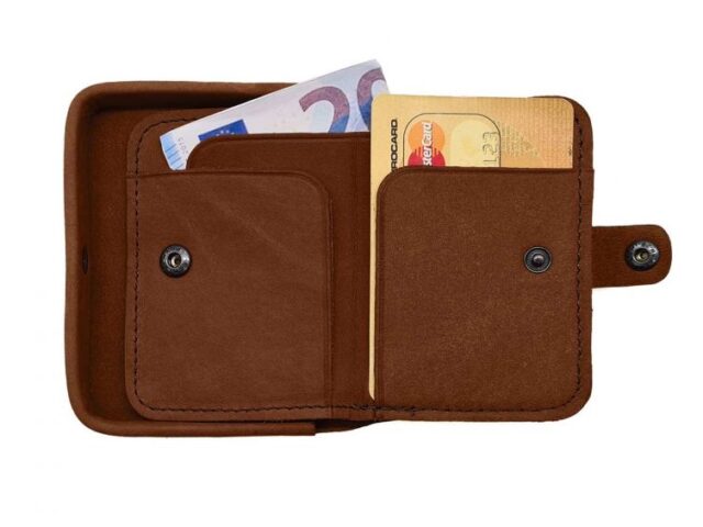 La Guêpe - Petite Maroquinerie - Porte-monnaie carré en cuir cognac - 9247