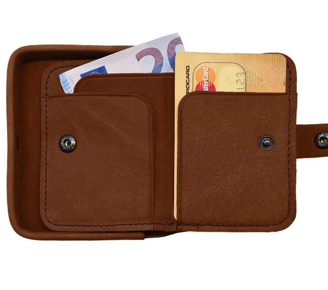 La Guêpe - Petite Maroquinerie - Porte-monnaie carré en cuir cognac - 9247