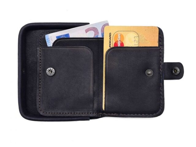 La Guêpe - Petite Maroquinerie - Porte-monnaie carré en cuir marine - 9247