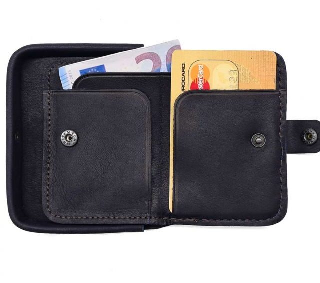 La Guêpe - Petite Maroquinerie - Porte-monnaie carré en cuir marine - 9247