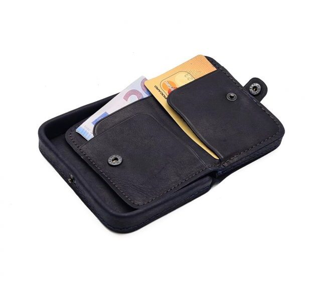 La Guêpe - Petite Maroquinerie - Porte-monnaie carré en cuir marine - 9247