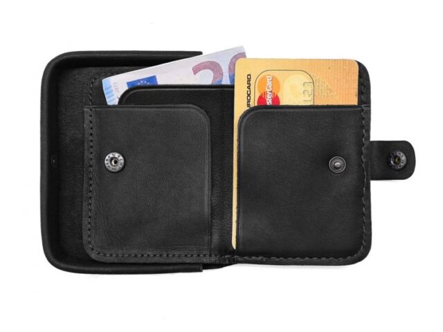 La Guêpe - Petite Maroquinerie - Porte-monnaie carré en cuir noir - 9247