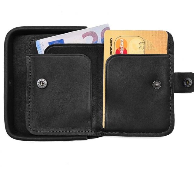 La Guêpe - Petite Maroquinerie - Porte-monnaie carré en cuir noir - 9247