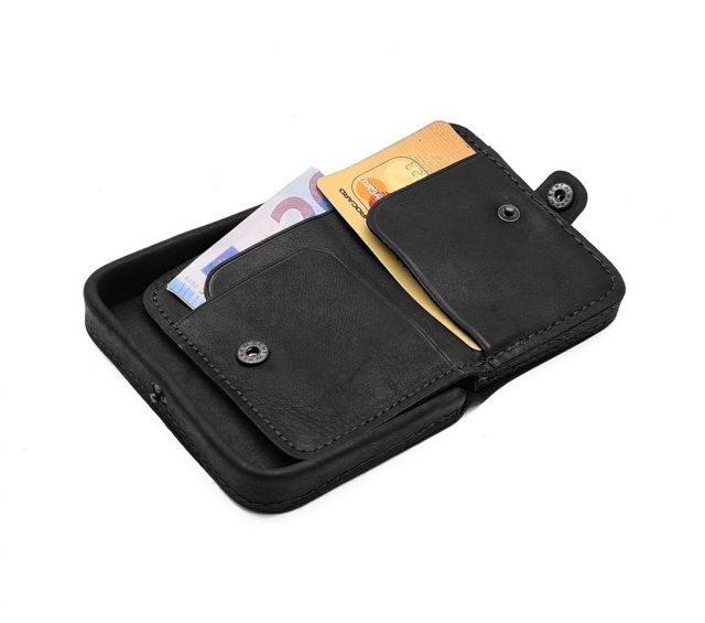 La Guêpe - Petite Maroquinerie - Porte-monnaie carré en cuir noir - 9247