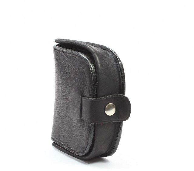 La Guêpe - Petite Maroquinerie - Porte-monnaie "fer à cheval" cuir noir toucher bougie - 702